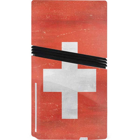 Switzerland Flag Distressed PS5 Pro Disk Console Skin